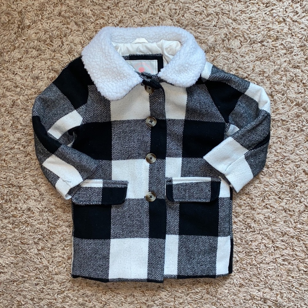 18M black and white Buffalo plaid coat